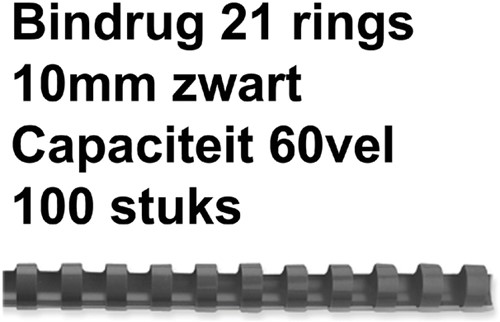 BINDRUG GBC 10MM 21RINGS A4 ZWART -BINDRUGGEN 21-RINGS 4028175 Plasticbindrug
